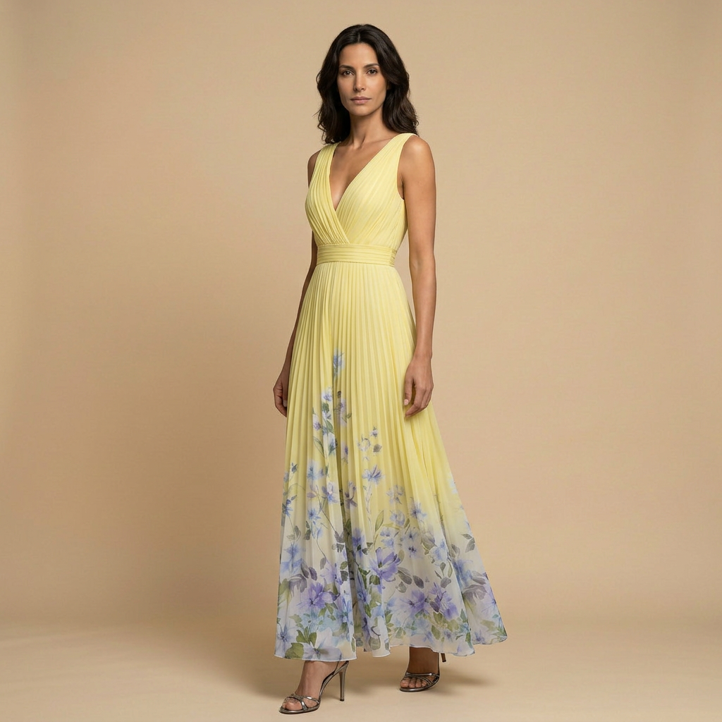 Vestido Largo Mujer de Chifón Estampado Floral