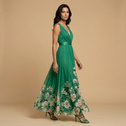Vestido Largo Mujer de Chifón Estampado Floral