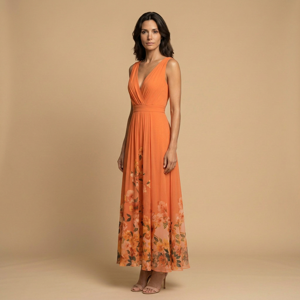 Vestido Largo Mujer de Chifón Estampado Floral