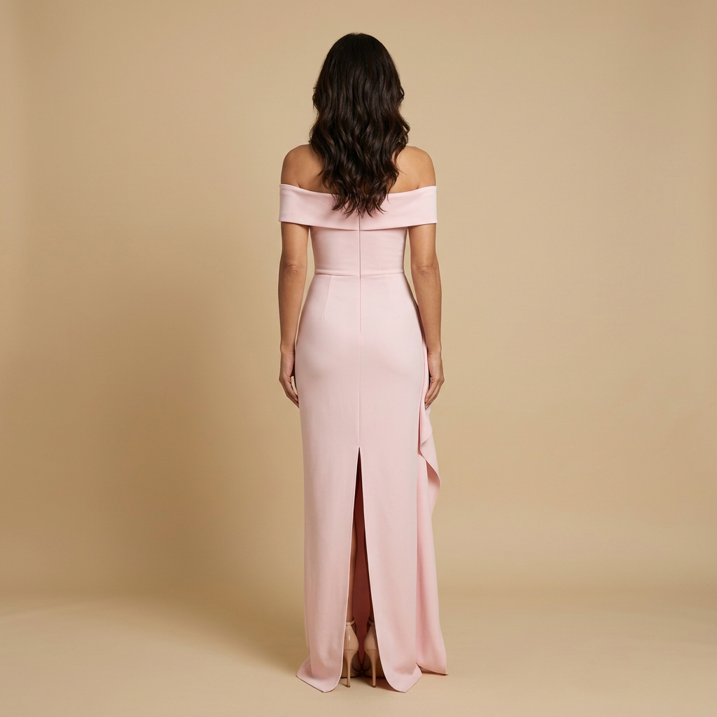 Vestido Invitada Mujer Drapeado Off-Shoulder Abertura
