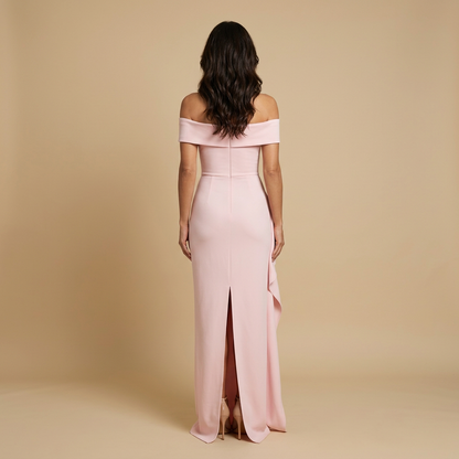 Vestido Invitada Mujer Drapeado Off-Shoulder Abertura