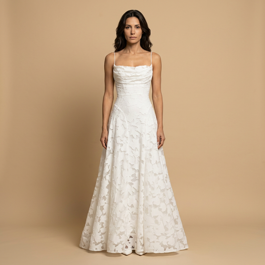 Vestido Largo Mujer con Apliques Florales y Tirantes - Mavetta