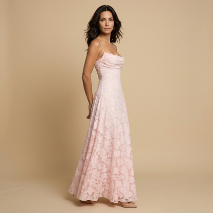 Vestido Largo Mujer con Apliques Florales y Tirantes