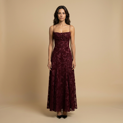 Vestido Largo Mujer con Apliques Florales y Tirantes