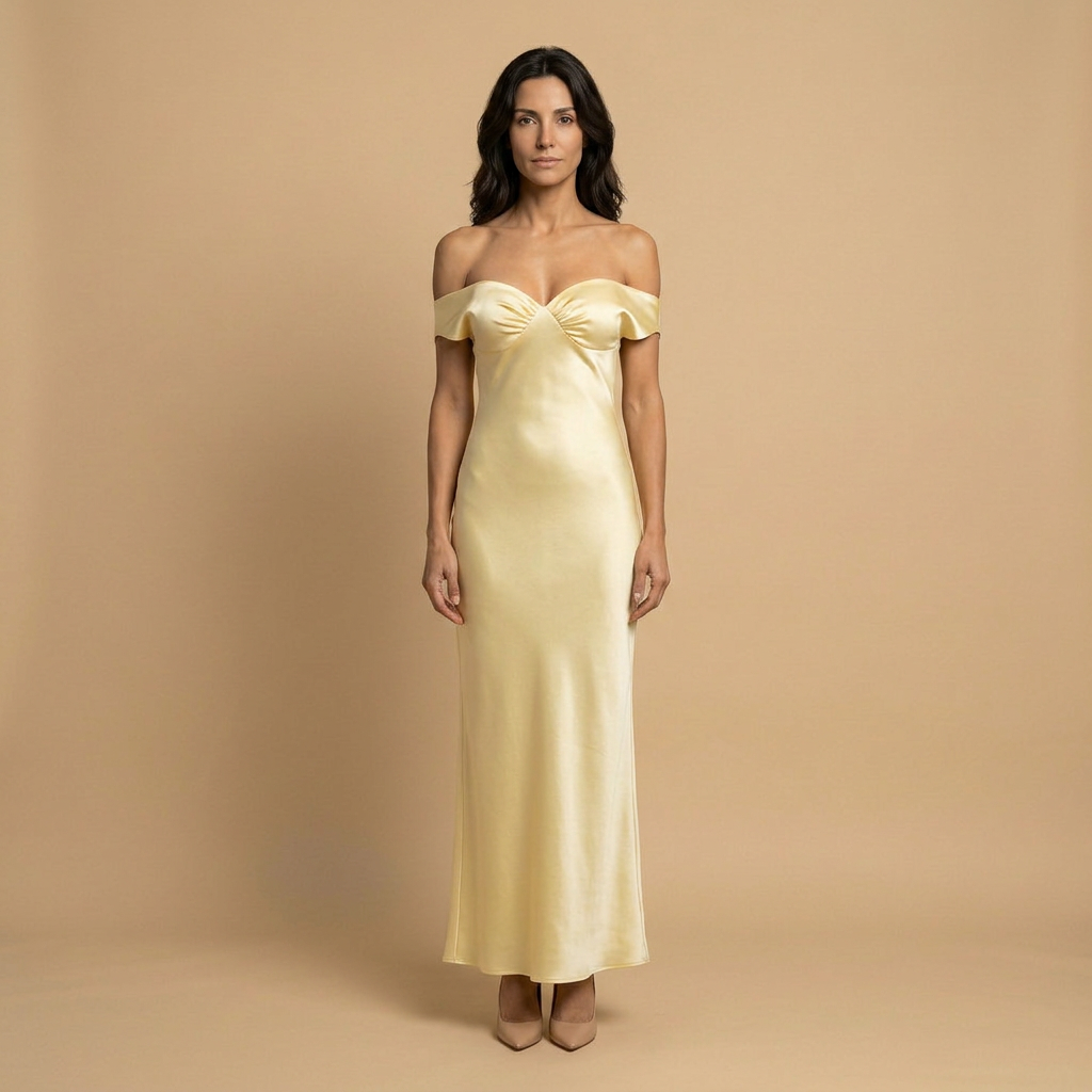 Vestido Largo Mujer Satinado Escote Off-Shoulder - Mavetta