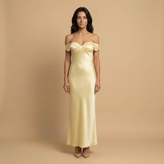 Vestido Largo Mujer Satinado Escote Off-Shoulder - Mavetta