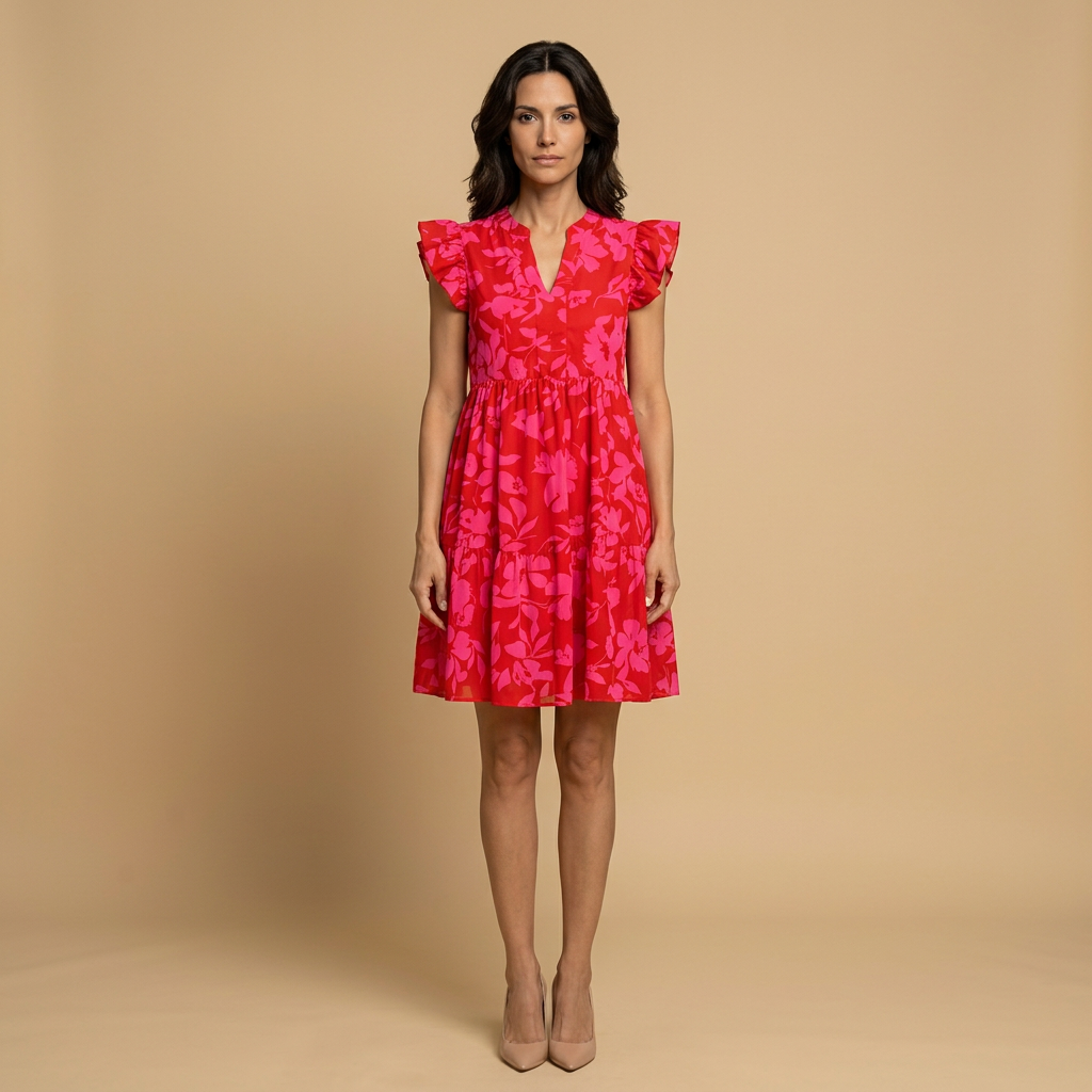 Vestido Corto Mujer Floral Manga Mariposa Volantes - Mavetta