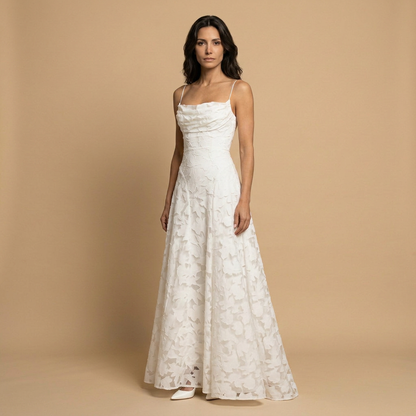 Vestido Largo Mujer con Apliques Florales y Tirantes