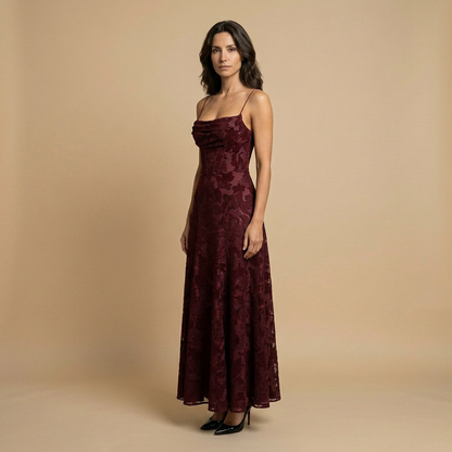 Vestido Largo Mujer con Apliques Florales y Tirantes