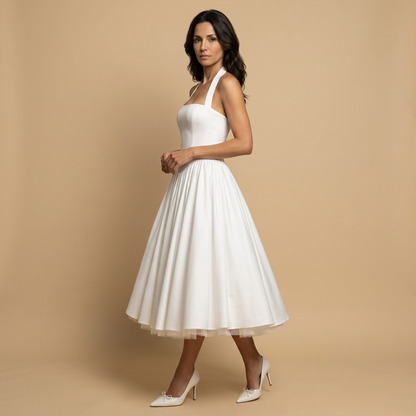 Vestido Midi Mujer de Tul Corsé Halter Falda de Vuelo
