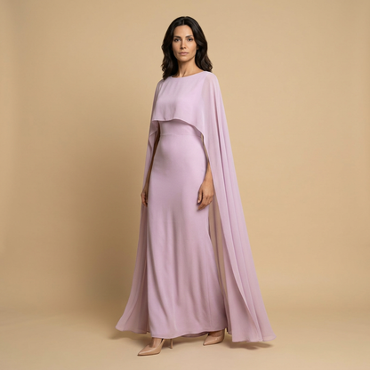 Vestido Largo Mujer Satinado Chifón Manga Ángel
