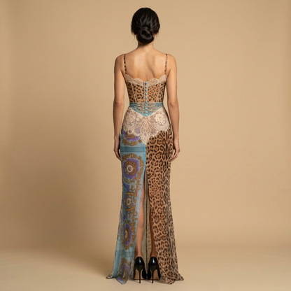 Vestido Largo Mujer Corsé Encaje Patchwork Ajustado