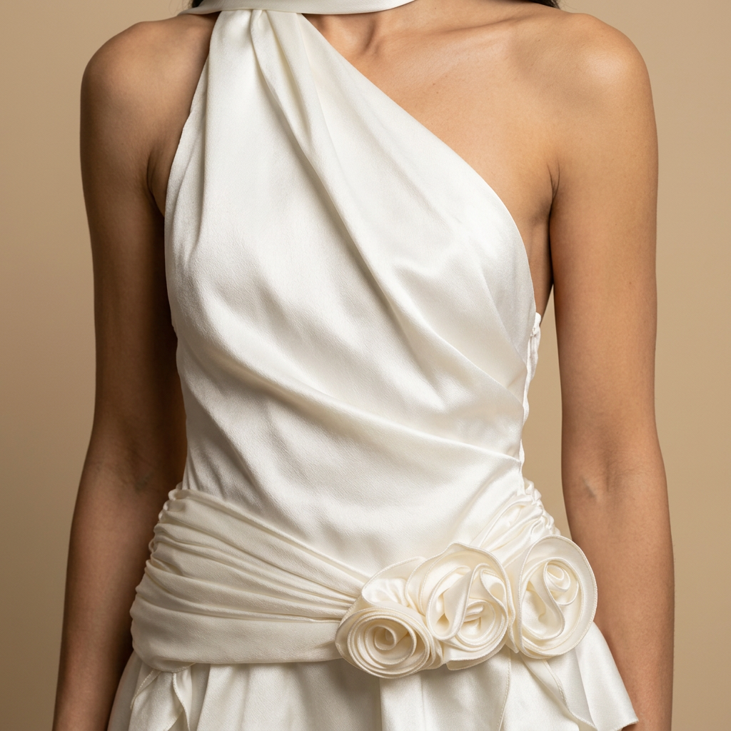 Vestido Corto Mujer Satén Estampado Volantes Halter