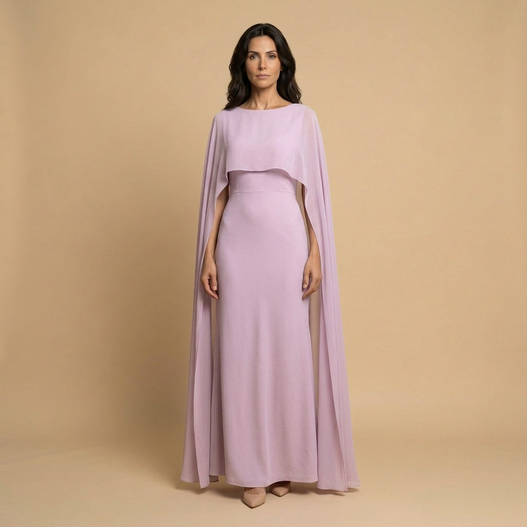 Vestido Largo Mujer Satinado Chifón Manga Ángel - Mavetta
