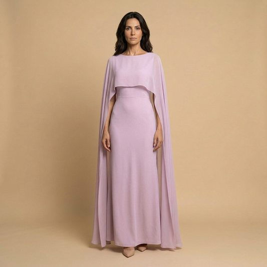 Vestido Largo Mujer Satinado Chifón Manga Ángel - Mavetta