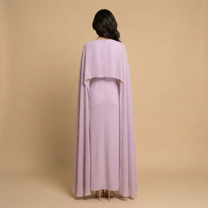 Vestido Largo Mujer Satinado Chifón Manga Ángel