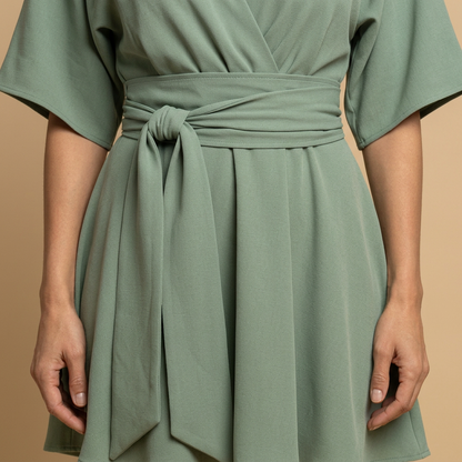 Vestido Corto Mujer Estilo Wrap Manga Kimono con Cinturón