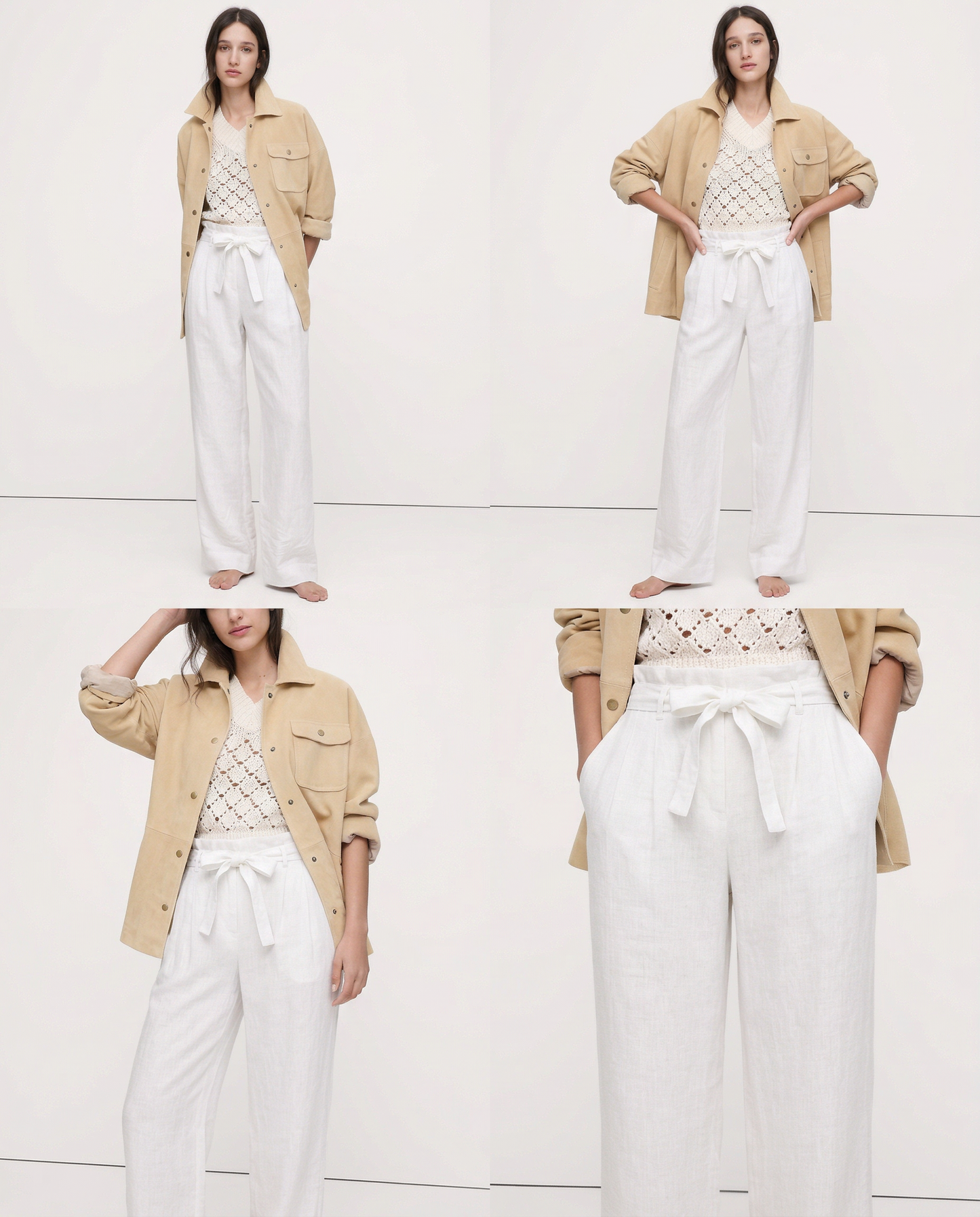 Pantalones Mujer de Lino Pierna Ancha Cintura Elástica Lazo