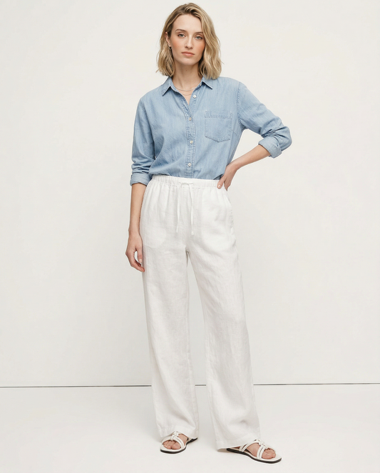 Pantalones Playa Mujer Mezcla de Lino y Algodón Pierna Ancha - Mavetta