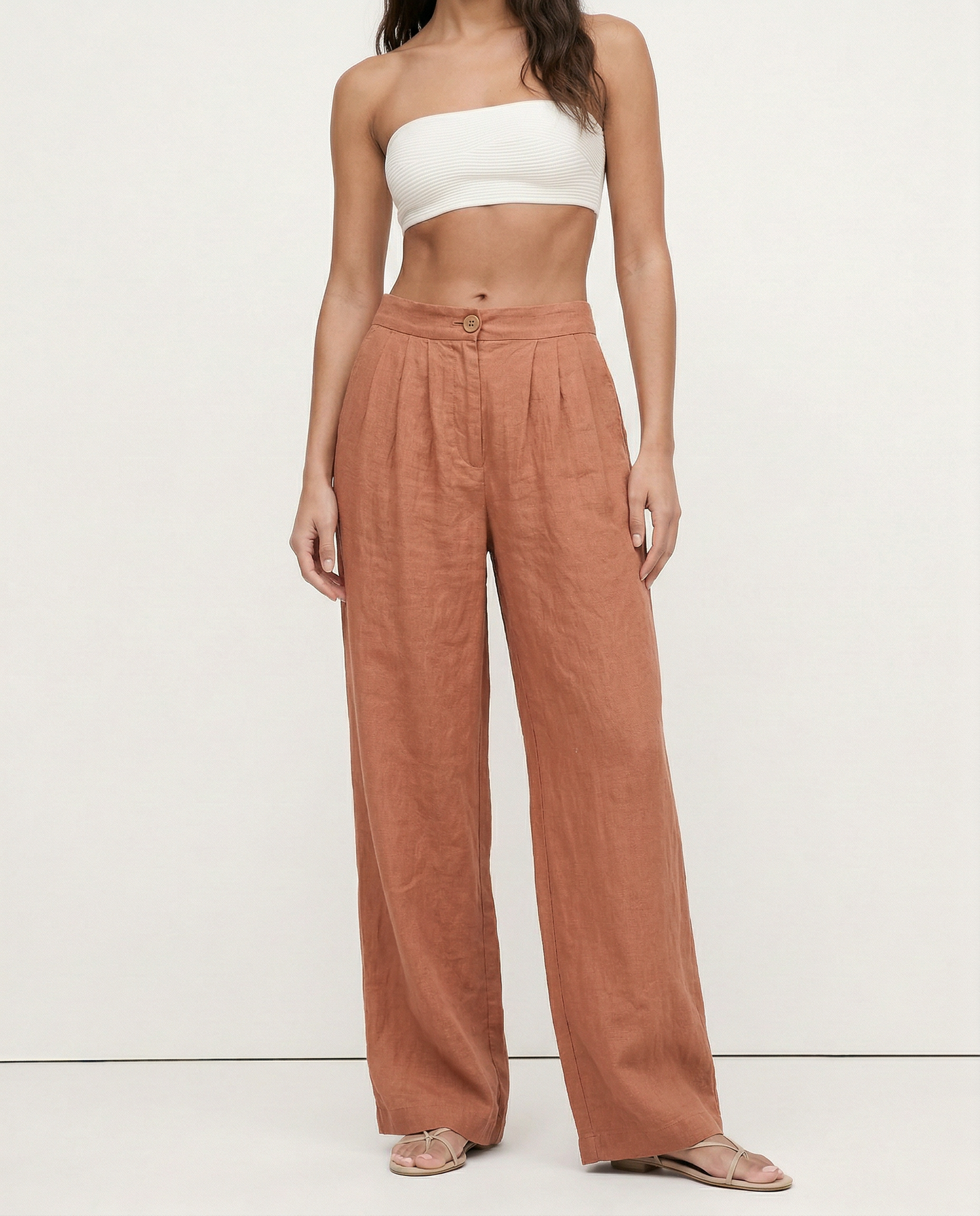 Culottes Mujer de Lino Talle Alto y Pliegues Frontales - Mavetta