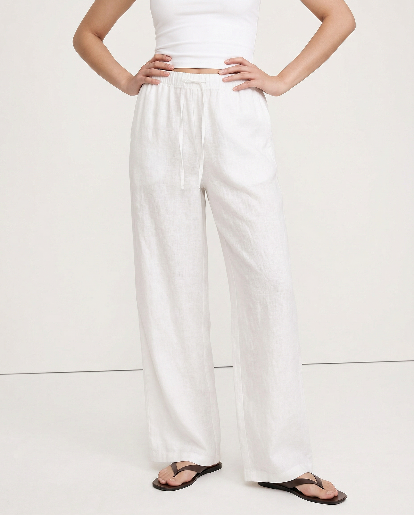 Pantalones Playa Mujer Mezcla de Lino y Algodón Pierna Ancha