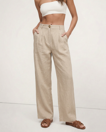 Culottes Mujer de Lino Talle Alto y Pliegues Frontales