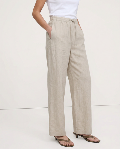 Pantalones Playa Mujer Mezcla de Lino y Algodón Pierna Ancha