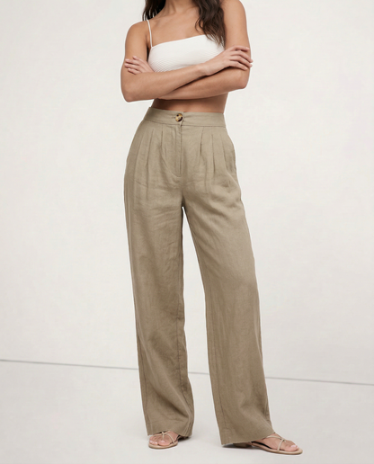 Culottes Mujer de Lino Talle Alto y Pliegues Frontales