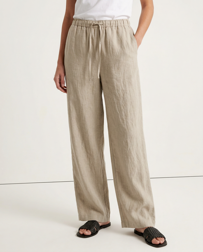Pantalones Playa Mujer Mezcla de Lino y Algodón Pierna Ancha