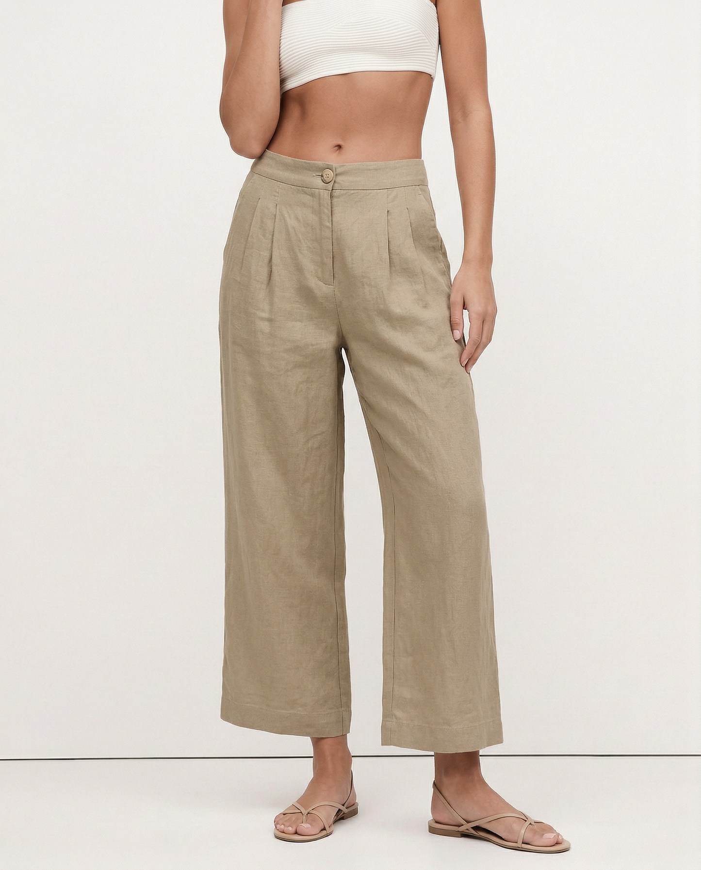 Culottes Mujer de Lino Talle Alto y Pliegues Frontales