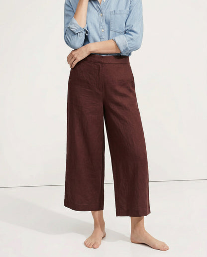 Pantalones Mujer de Lino Pierna Ancha Cintura Elástica Corte Tobillo