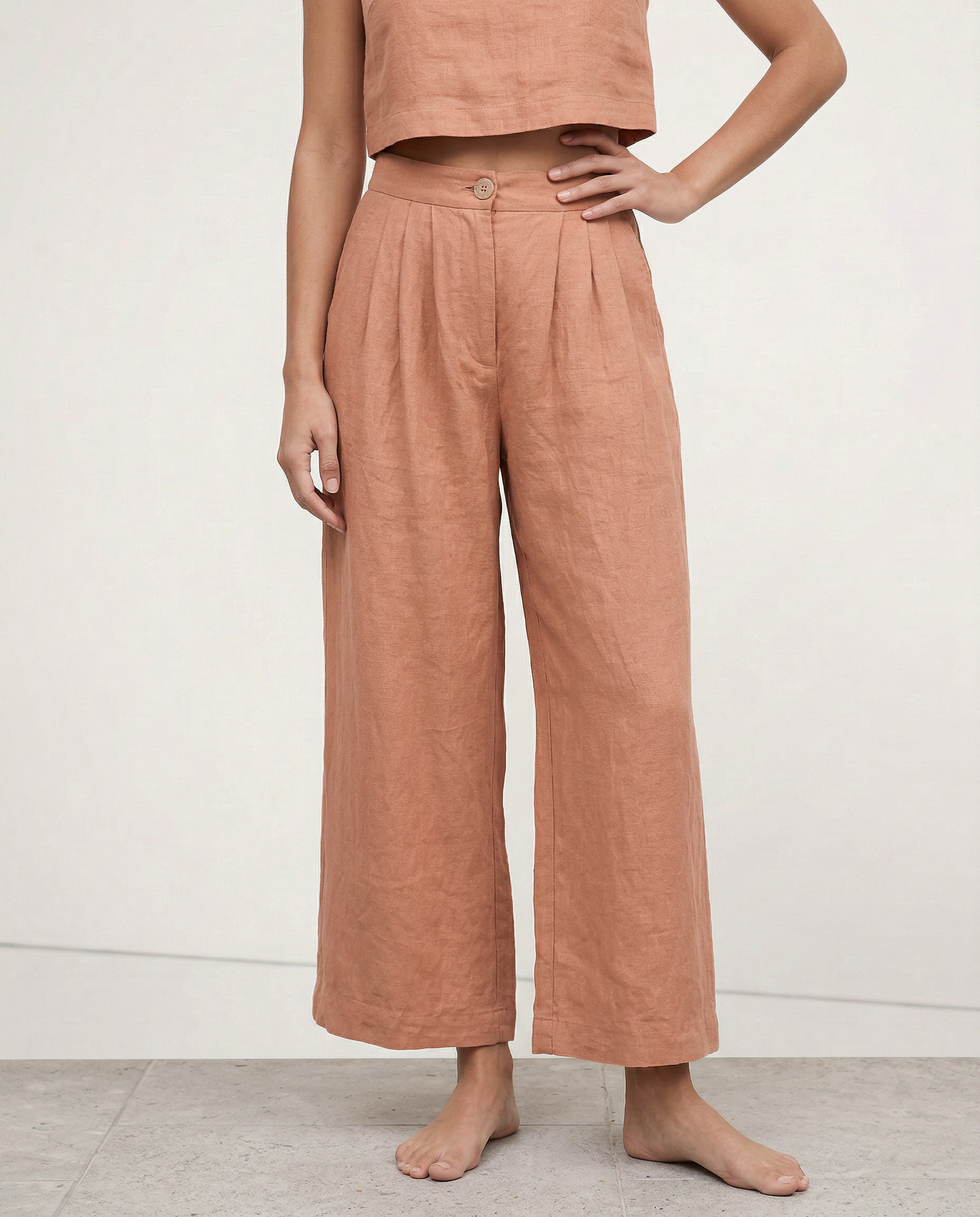 Culottes Mujer de Lino Talle Alto y Pliegues Frontales