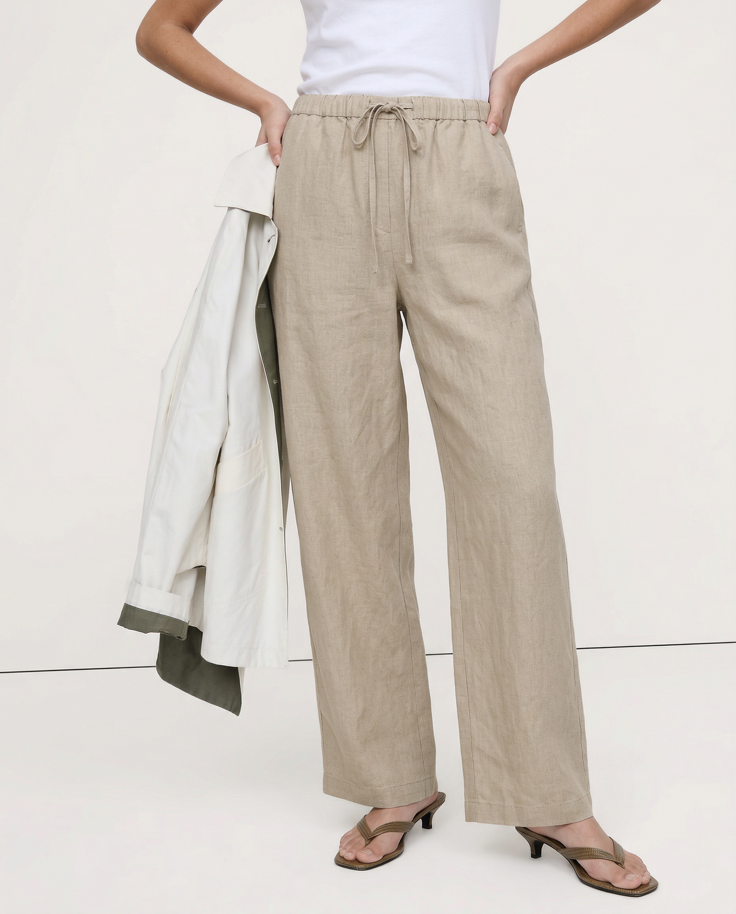 Pantalones Playa Mujer Mezcla de Lino y Algodón Pierna Ancha
