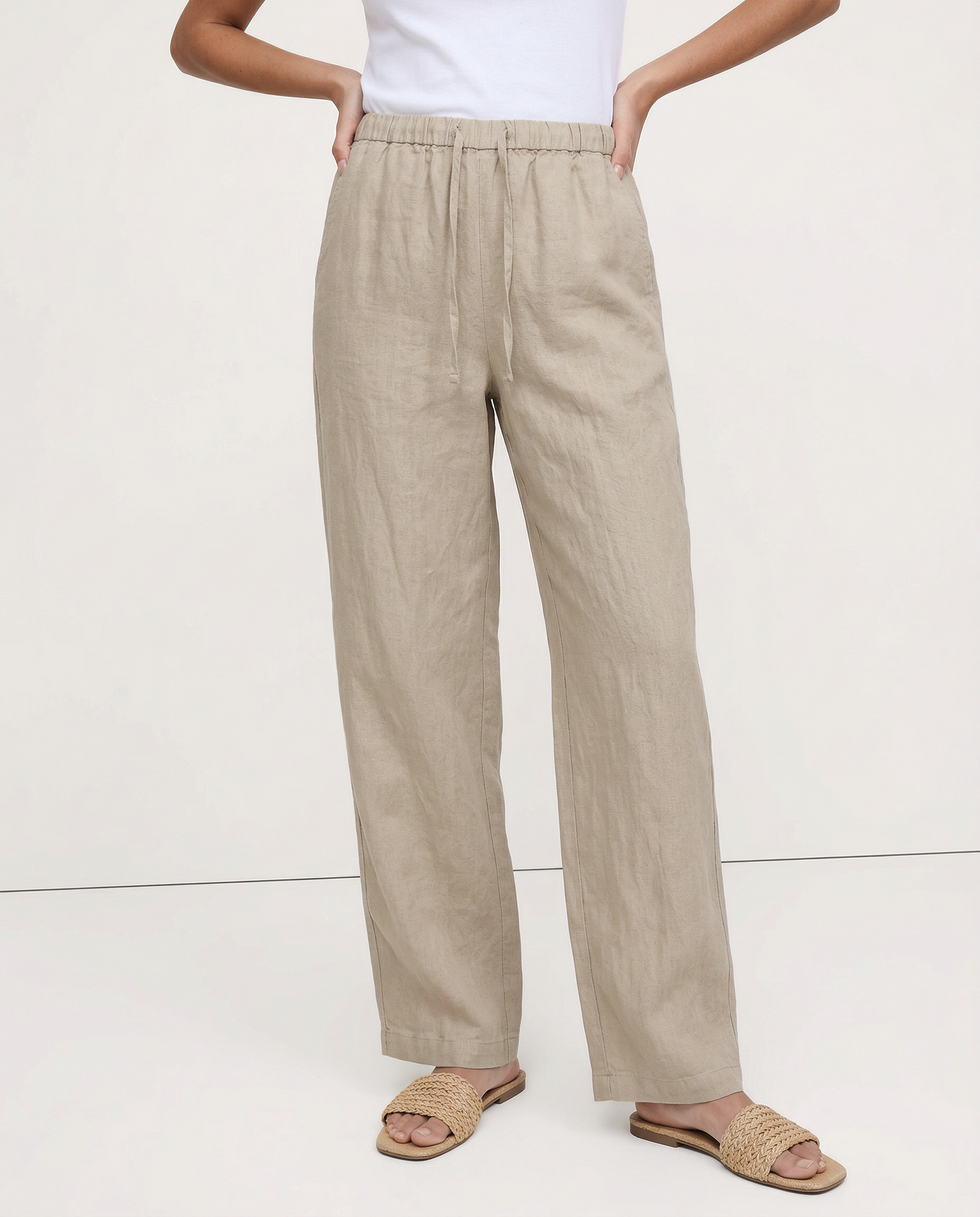 Pantalones Playa Mujer Mezcla de Lino y Algodón Pierna Ancha