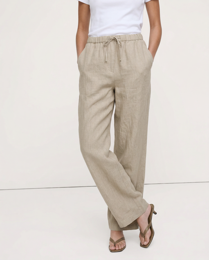 Pantalones Playa Mujer Mezcla de Lino y Algodón Pierna Ancha