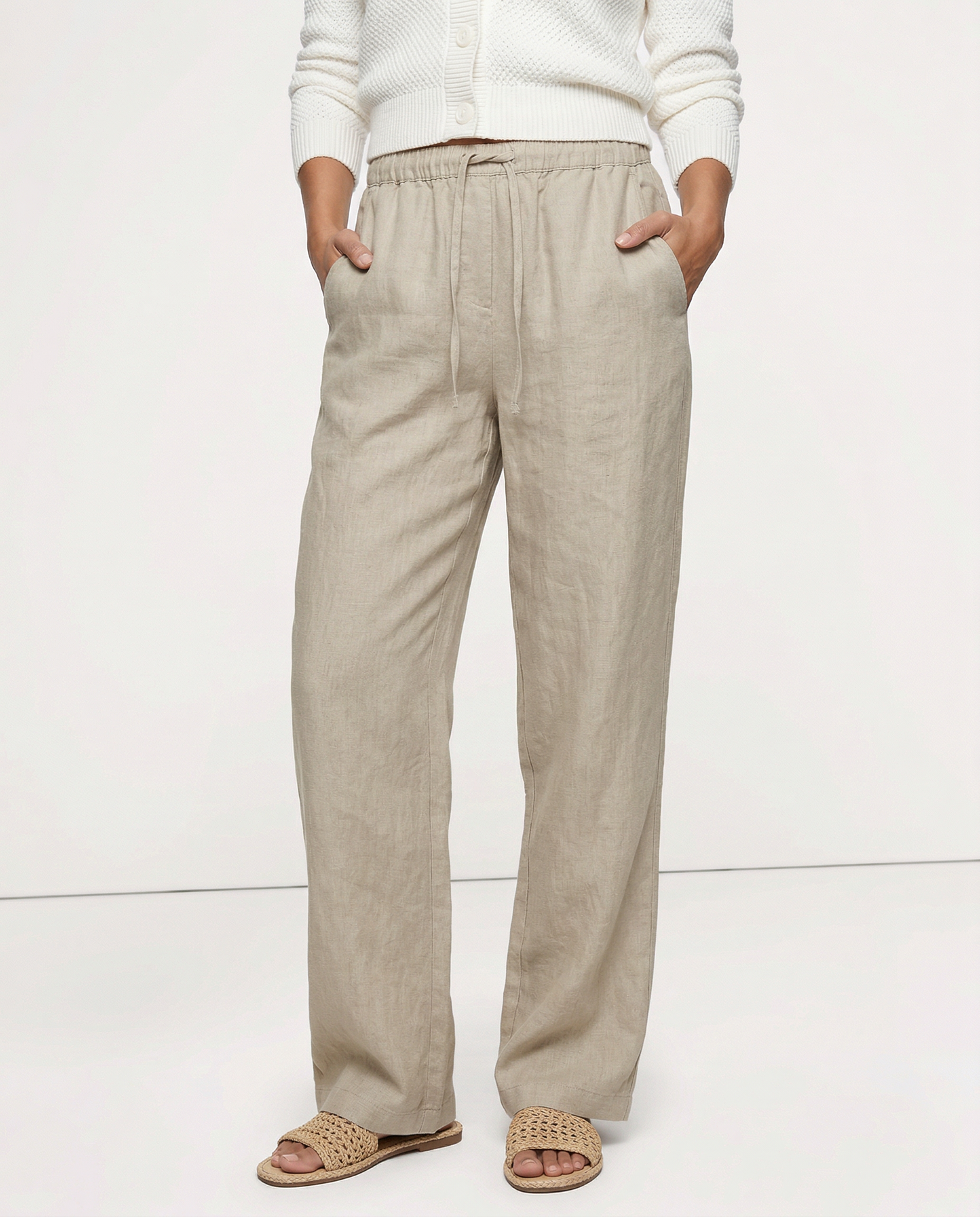 Pantalones Playa Mujer Mezcla de Lino y Algodón Pierna Ancha
