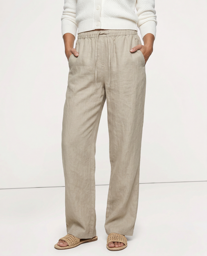 Pantalones Playa Mujer Mezcla de Lino y Algodón Pierna Ancha