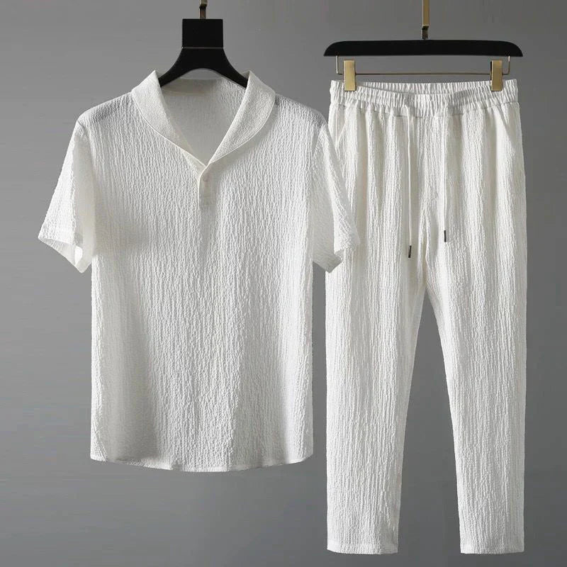 Conjunto Hombre Casual Camiseta Cuello en V Pantalón Cintura Elástica