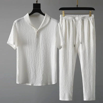 Conjunto Hombre Casual Camiseta Cuello en V Pantalón Cintura Elástica