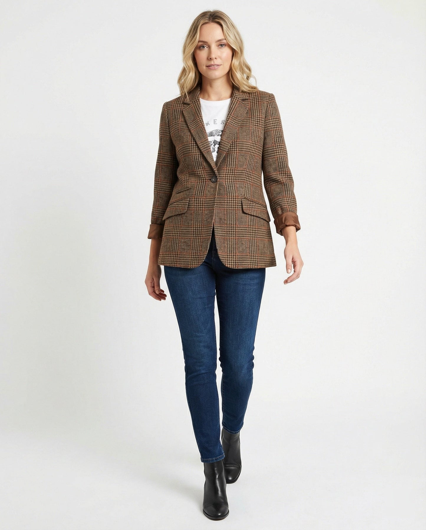 Blazer Mujer Estructurado Botón Tela Cuadros