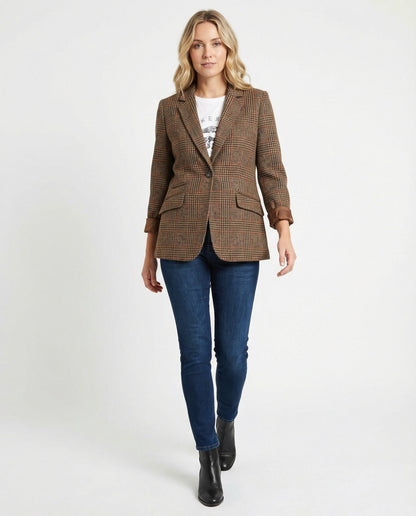 Blazer Mujer Estructurado Botón Tela Cuadros
