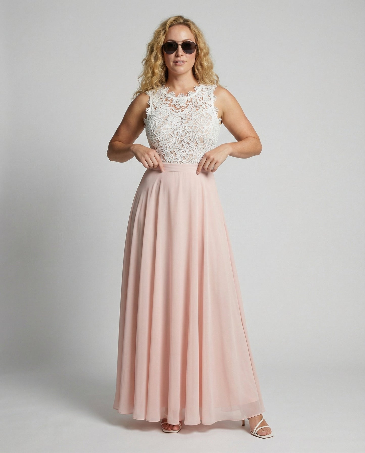 Vestido maxi mujer de encaje y falda evasé formal - Mavetta