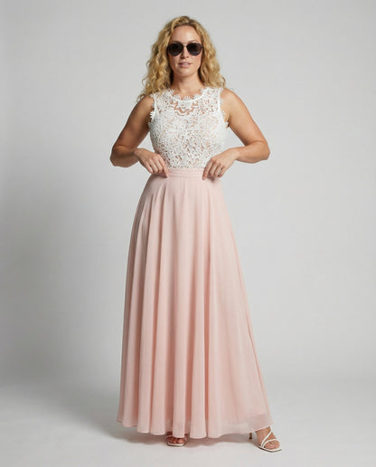 Vestido maxi mujer de encaje y falda evasé formal - Mavetta