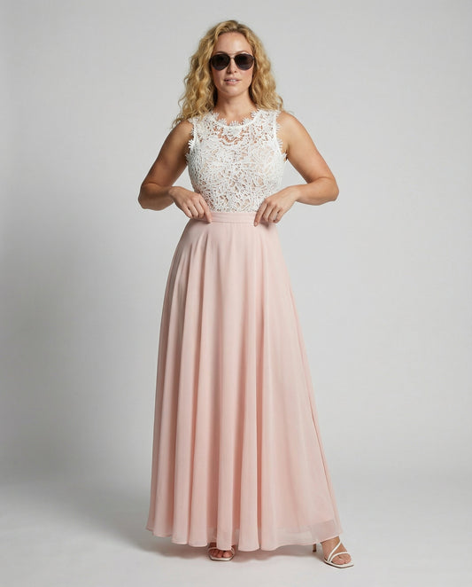 Vestido maxi mujer de encaje y falda evasé formal - Mavetta