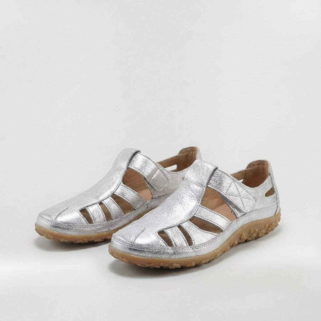 Sandalias Cerradas Mujer de Cuero con Tiras Suela Confortable