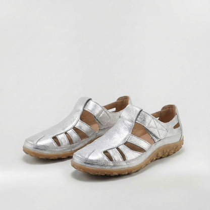 Sandalias Cerradas Mujer de Cuero con Tiras Suela Confortable