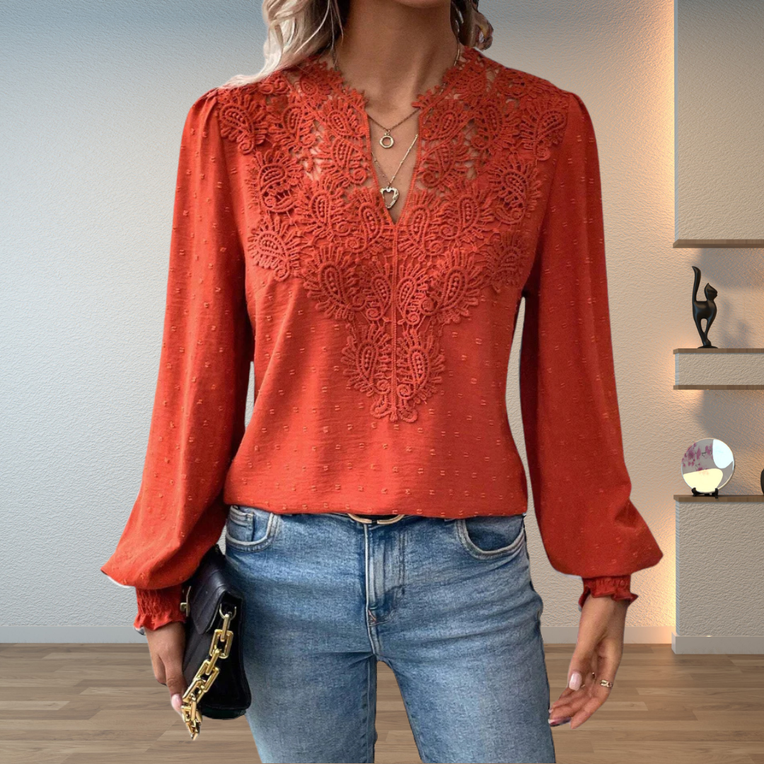 Blusa Mujer con Bordado Frontal Manga Larga Elegante - Mavetta
