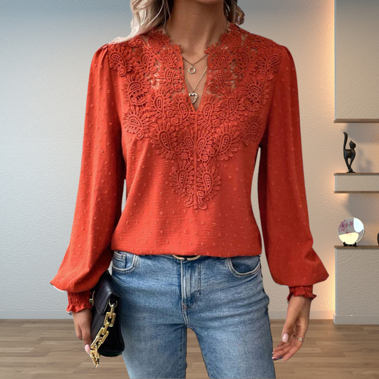 Blusa Mujer con Bordado Frontal Manga Larga Elegante - Mavetta