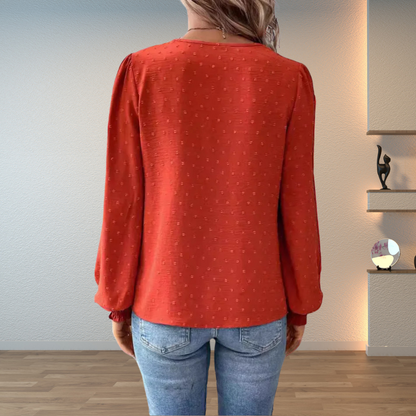 Blusa Mujer con Bordado Frontal Manga Larga Elegante