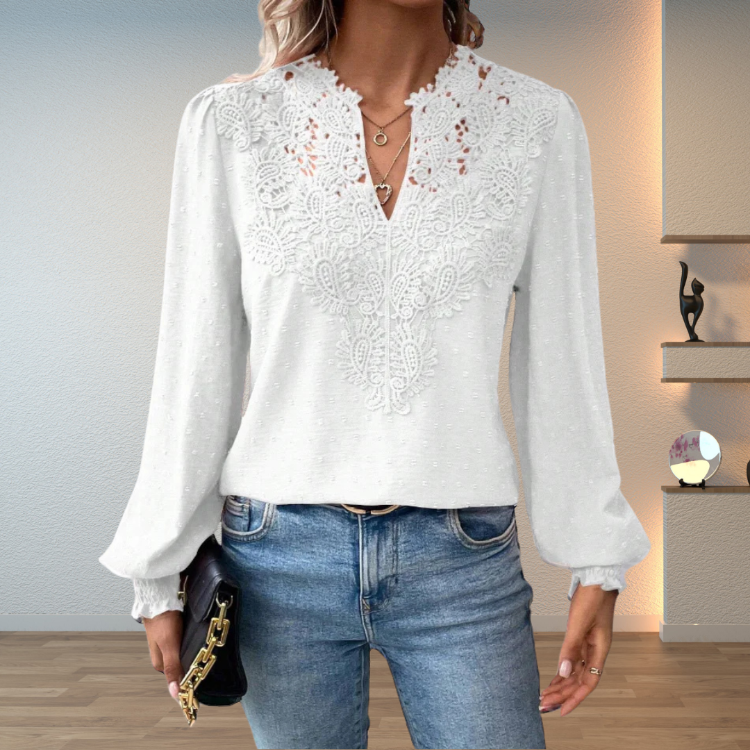 Blusa Mujer con Bordado Frontal Manga Larga Elegante
